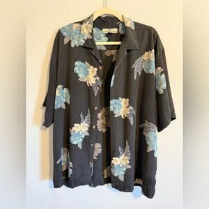 Tommy Bahama 100% Silk Black Hawaiian Button Shirt Size L
